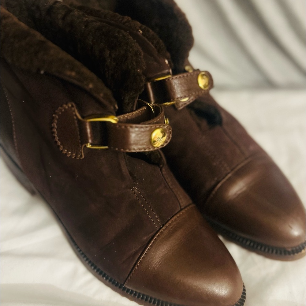 Brown Leather Ankle Boots with Gold Buckle